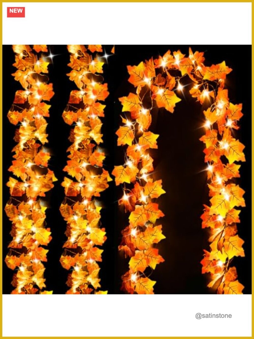 Fall Garland with Lights 3-Pack 24.6ft 60LED Battery Powered Maple Leaf Decor